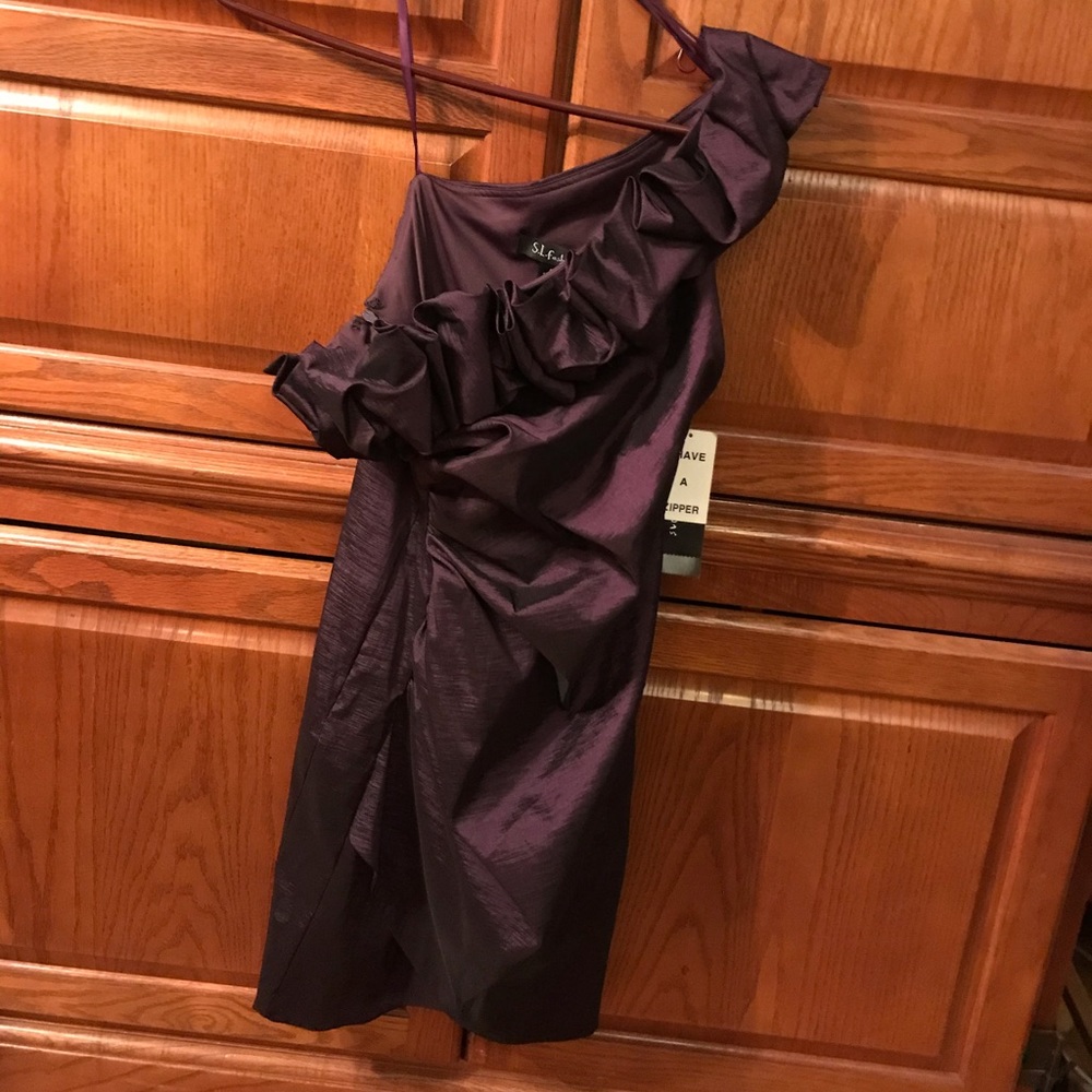 Plum/Deep Purple colored one shoulder party dress